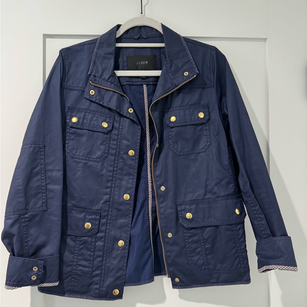 J Crew Waxed Twill Jacket. Navy Blue Size Small.